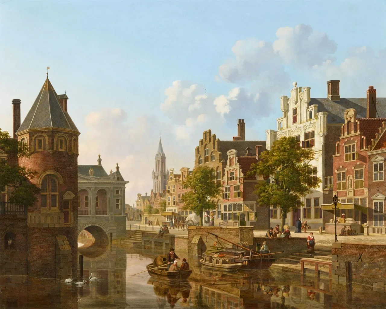 #утренняя_картина 

Ян Хендрик Верхейен (Нидерланды, 1778-1846) 
Оживленная сцена на канале в голлан