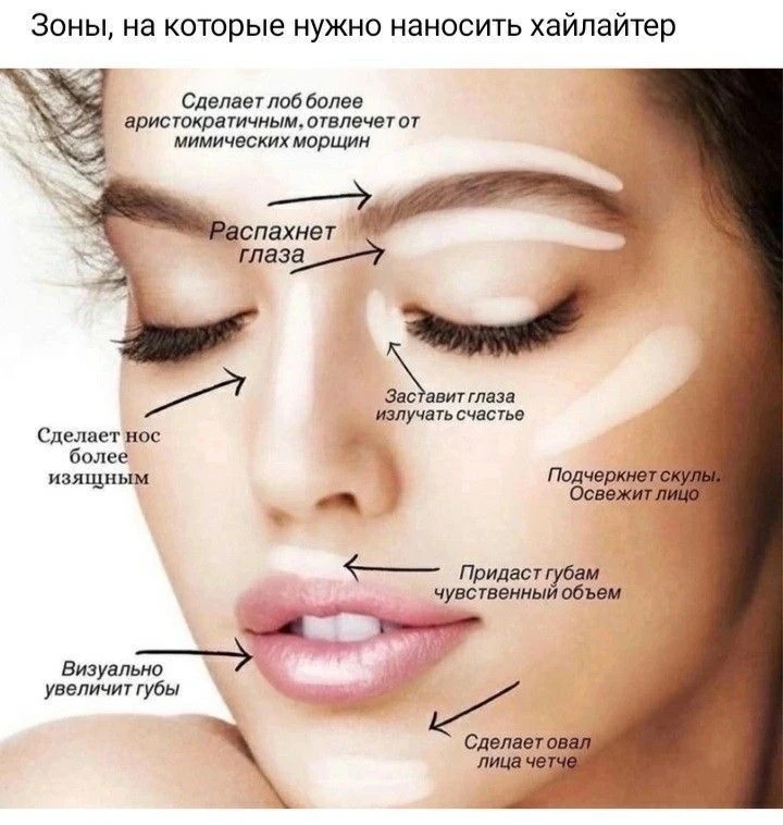 Зоны нанесения хайлайтера
