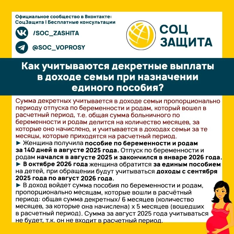 📌 Как пособие по беременности и родам влияет на расчёт дохода для единого пособия.