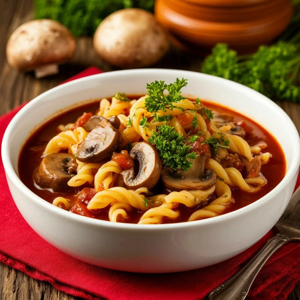 Гуляш с лапшой и грибами
