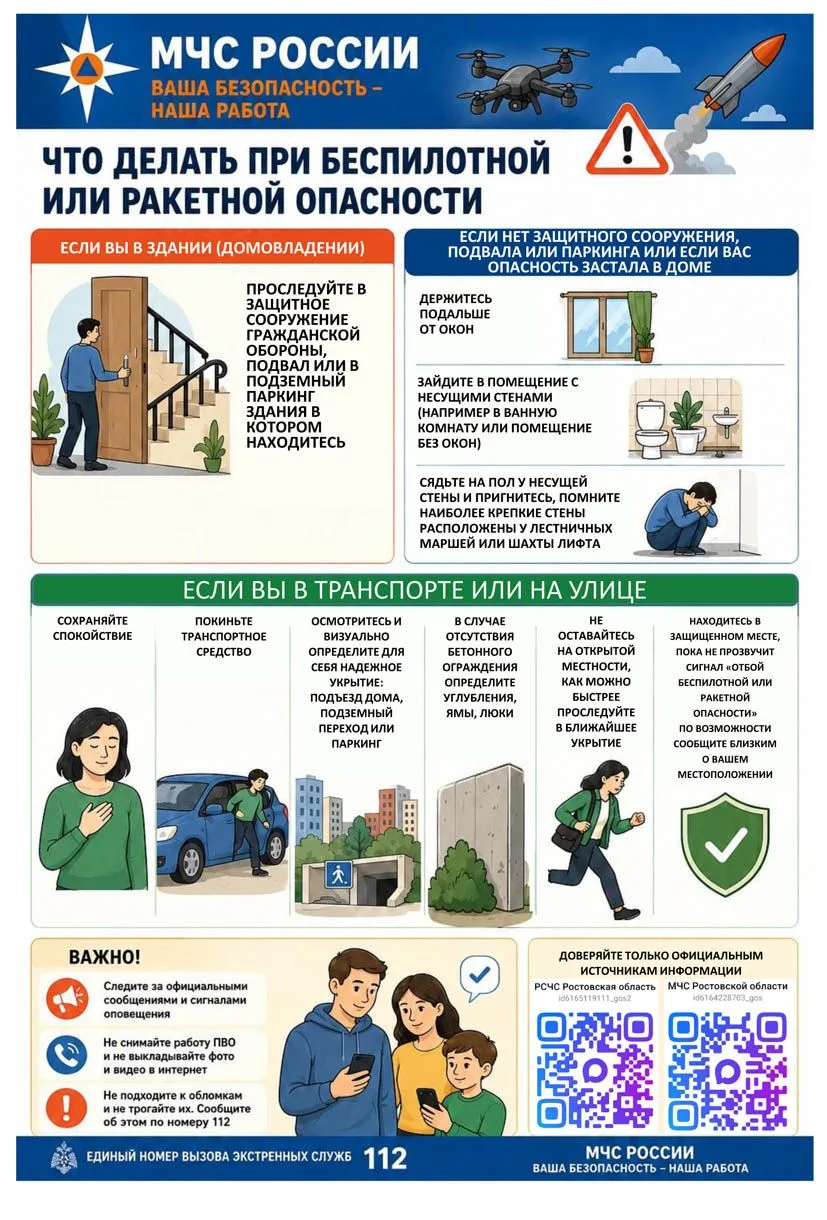 ✅ПАМЯТКА: ПОРЯДОК ДЕЙСТВИЙ НАСЕЛЕНИЯ ПРИ БЕСПИЛОТНОЙ ИЛИ РАКЕТНОЙ ОПАСНОСТИ
