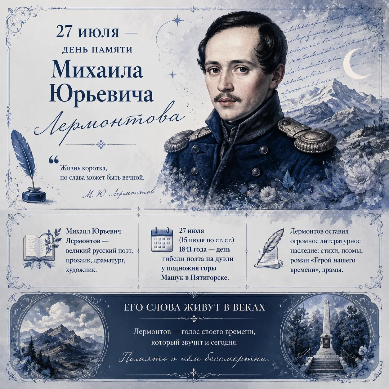 ✒️ «Погиб поэт - невольник чести...»

Сегодня вспомним о человеке, чьё творчество стало зеркалом эпо