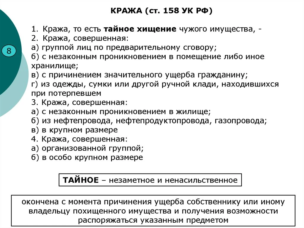 Объявление об ответственности за совершение преступлений

Статья 158 УК РФ — это кража. В законе кра