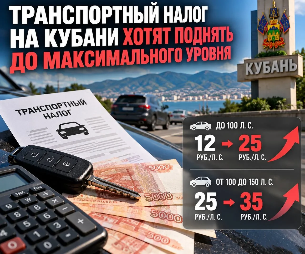 Транспортный налог на Кубани хотят поэтапно поднять в 2027–2029 годах.