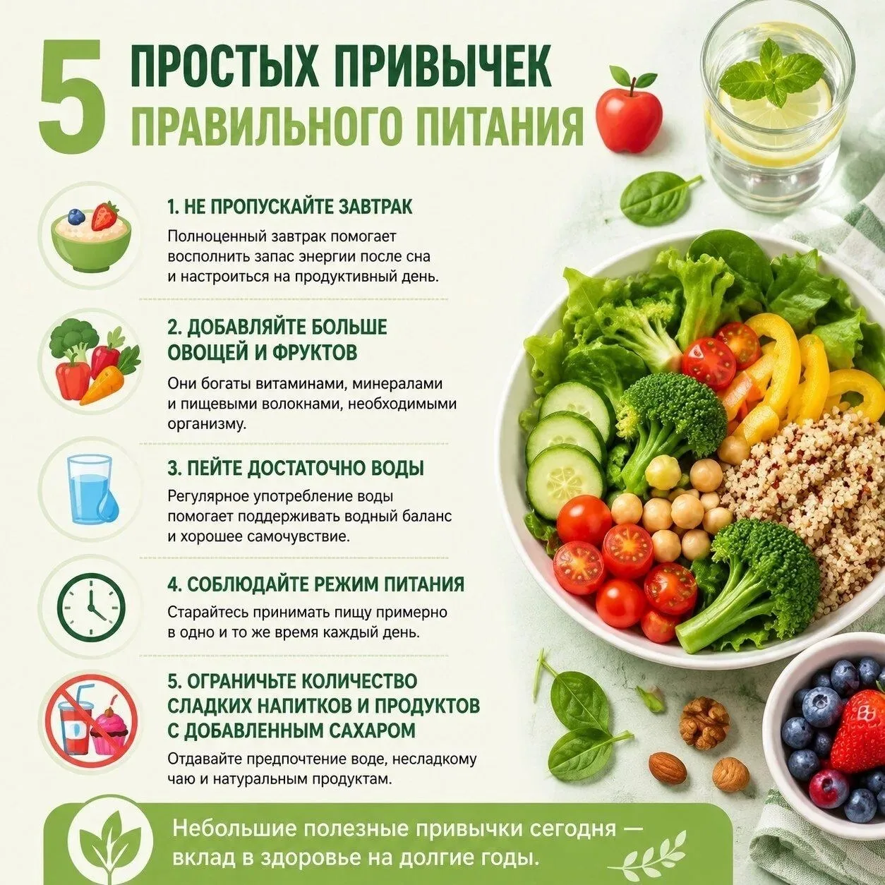 🍎  Простые привычки правильного питания

Правильное питание — это не строгие ограничения, а забота 