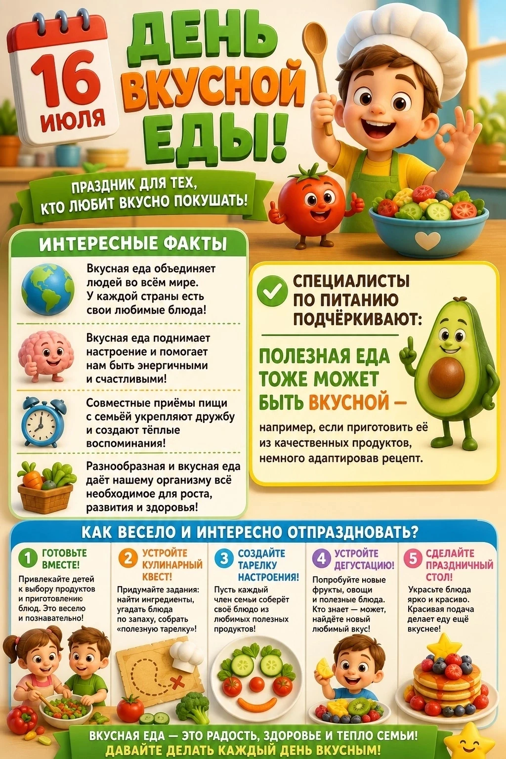 🎉 Сегодня, 16 июля, весь мир отмечает неофициальный, но очень аппетитный праздник — День вкусной ед
