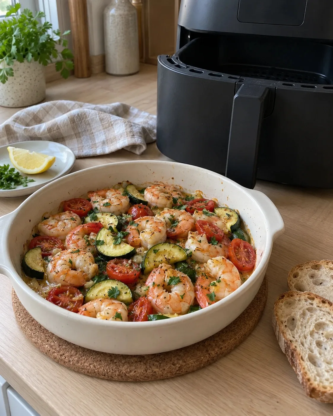 🦐 Креветки с чесночным маслом и кабачком в аэрогриле
