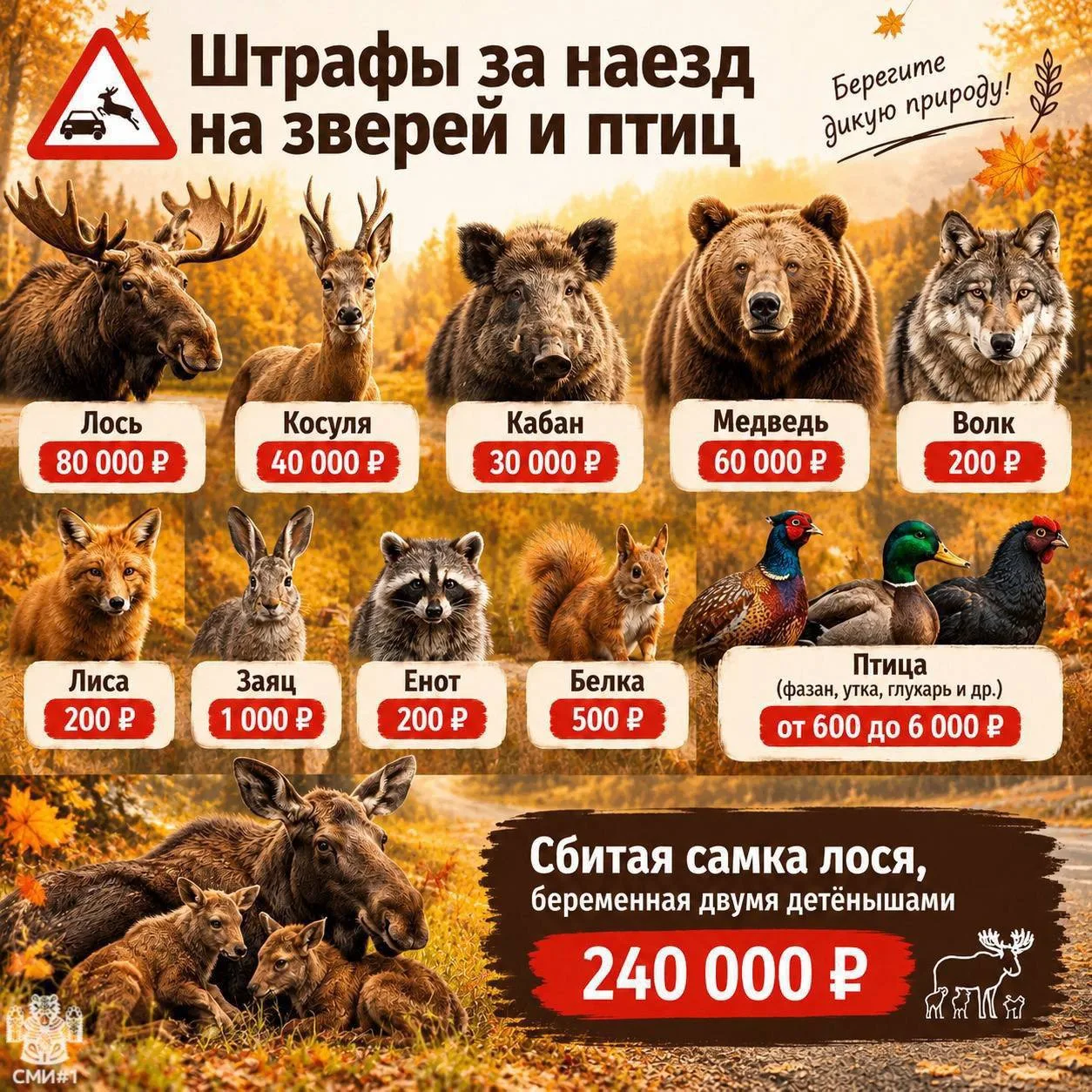 Водителям напомнили о крупных штрафах за сбитых на дороге диких животных. Многие ошибоч...