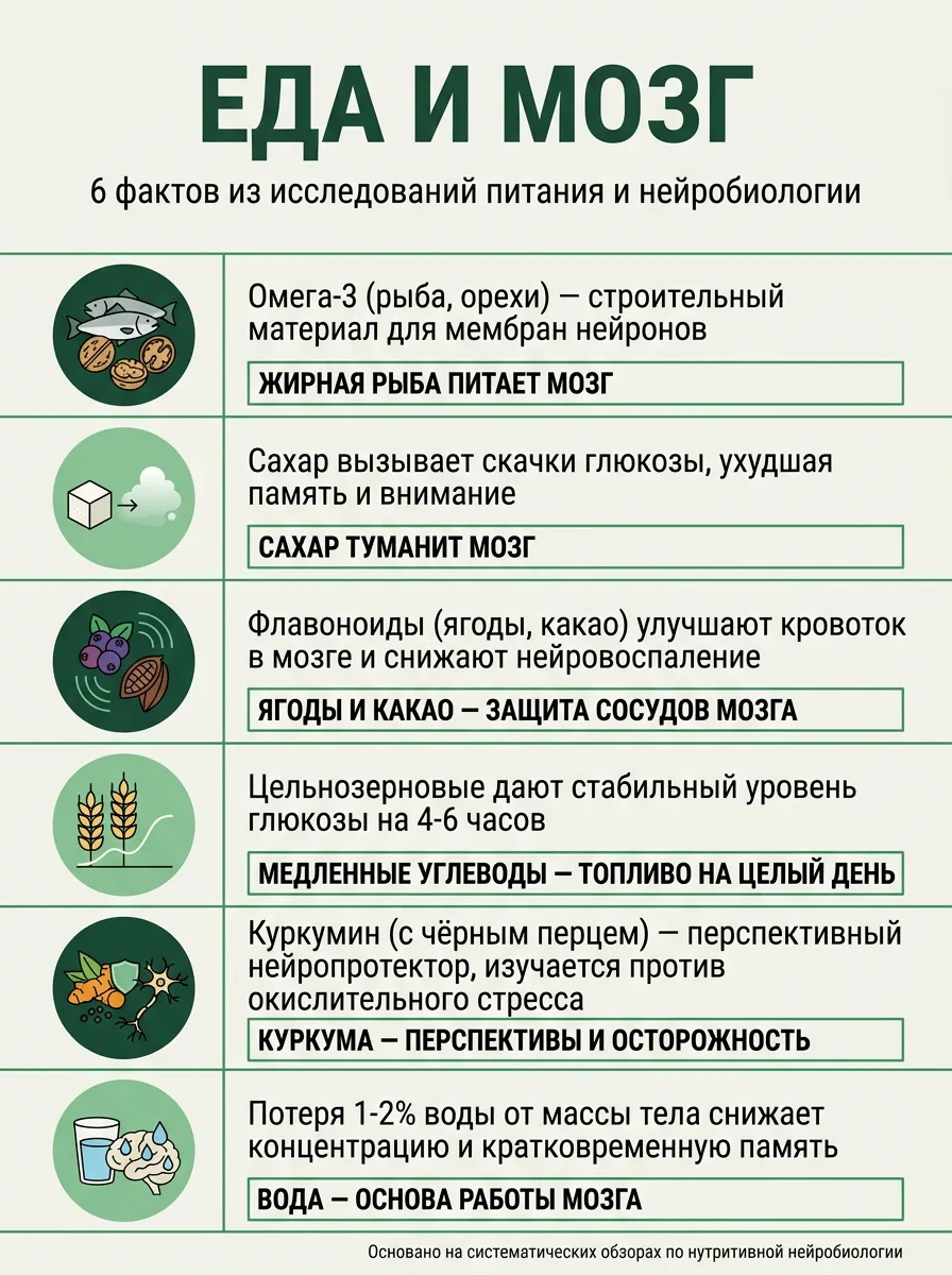 6️⃣ фактов о связи питания и мозга, собранных из нейробиологических исследований.