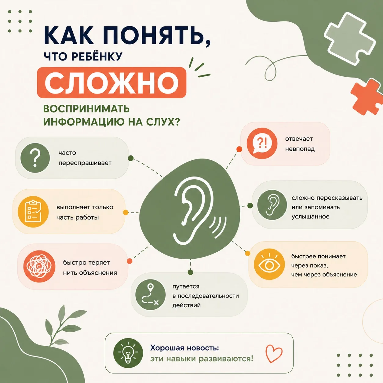 👂 Как понять, что ребёнку сложно воспринимать информацию на слух?