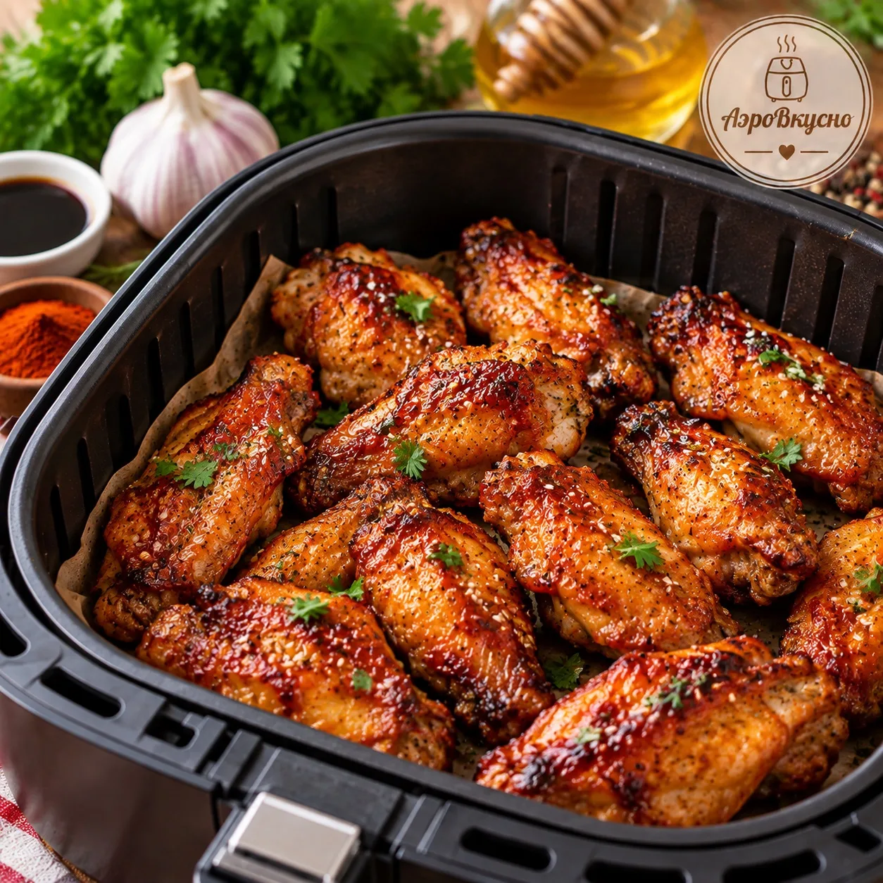 🍗 Куриные крылышки в соево-медовом маринаде в аэрогриле