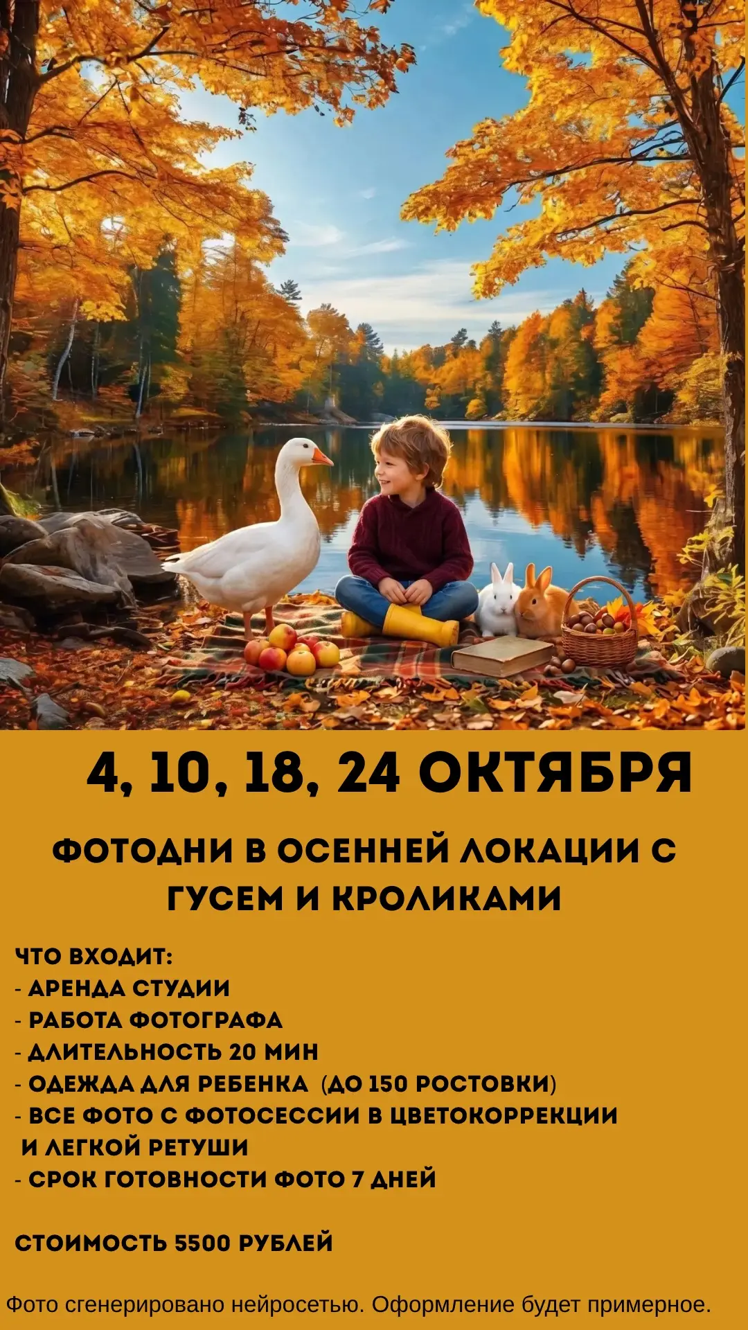 Фотопроект «Осенний с животными» (ручной гусь и кролики)