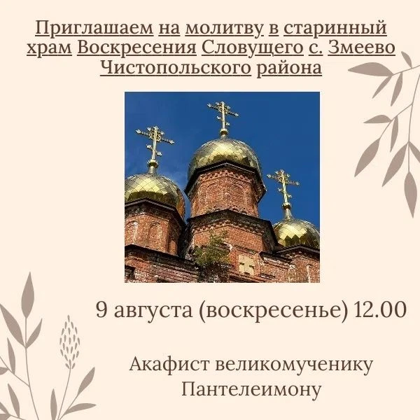 9 августа в храме села Змеево совершат акафист великомученику Пантелеимону

В храме Воскресения Слов