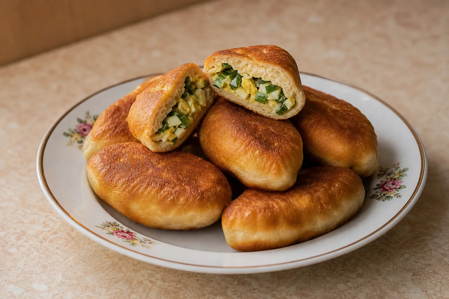 Жареные пирожки с яйцом и зеленым луком