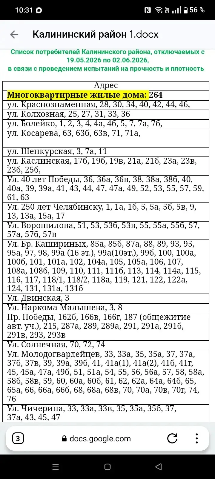 💦Отключение горячей воды 1 этап с 19 мая по 02 июня: график опрессовки и адреса.