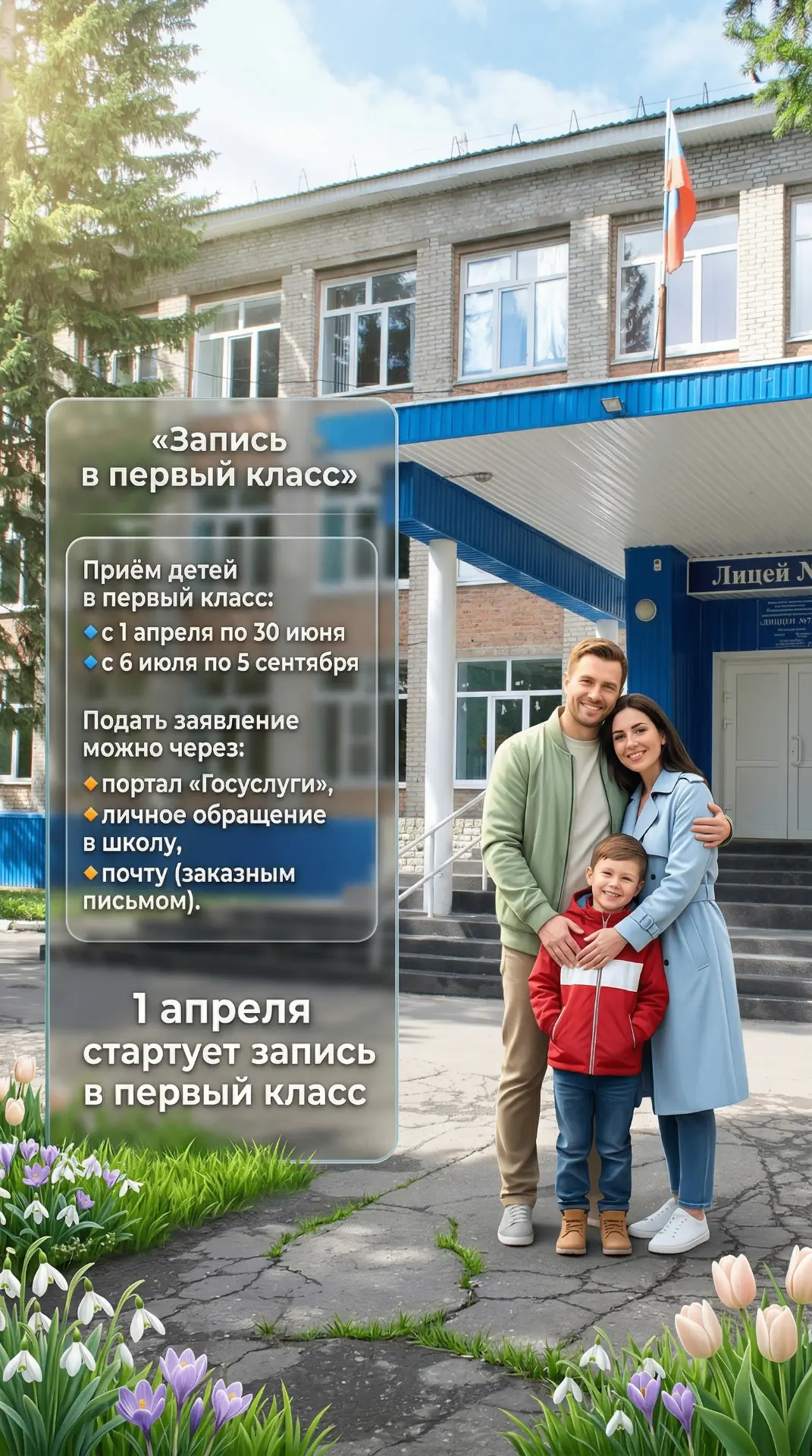 📣1 апреля стартует запись в первый класс!  Приём заявлений проходит в два этапа:   🔹С 1 апреля по 30