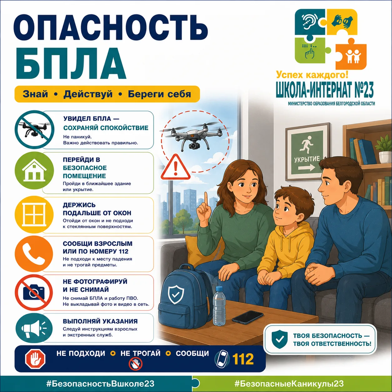 #БезопасностьВшколе23
#БезопасныеКаникулы23

🚁 Опасность БПЛА: что важно знать каждому

В современн