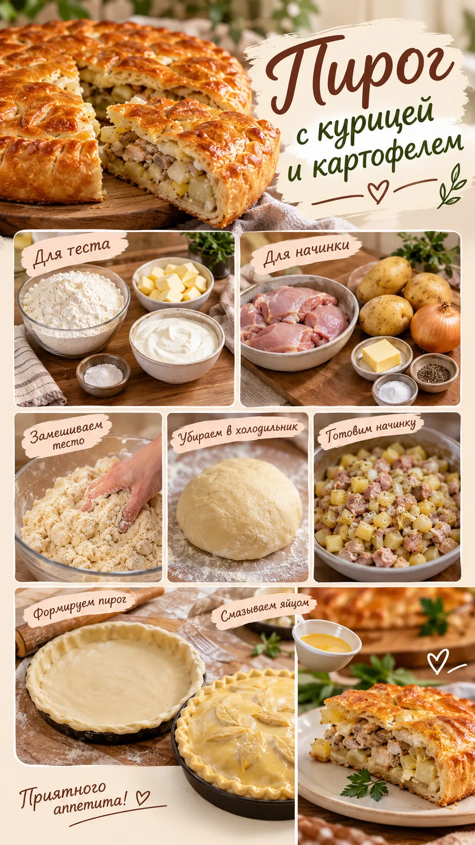 Сегодня у меня для вас рецепт пирога с курицей и картофелем с очень вкусным и универсал...