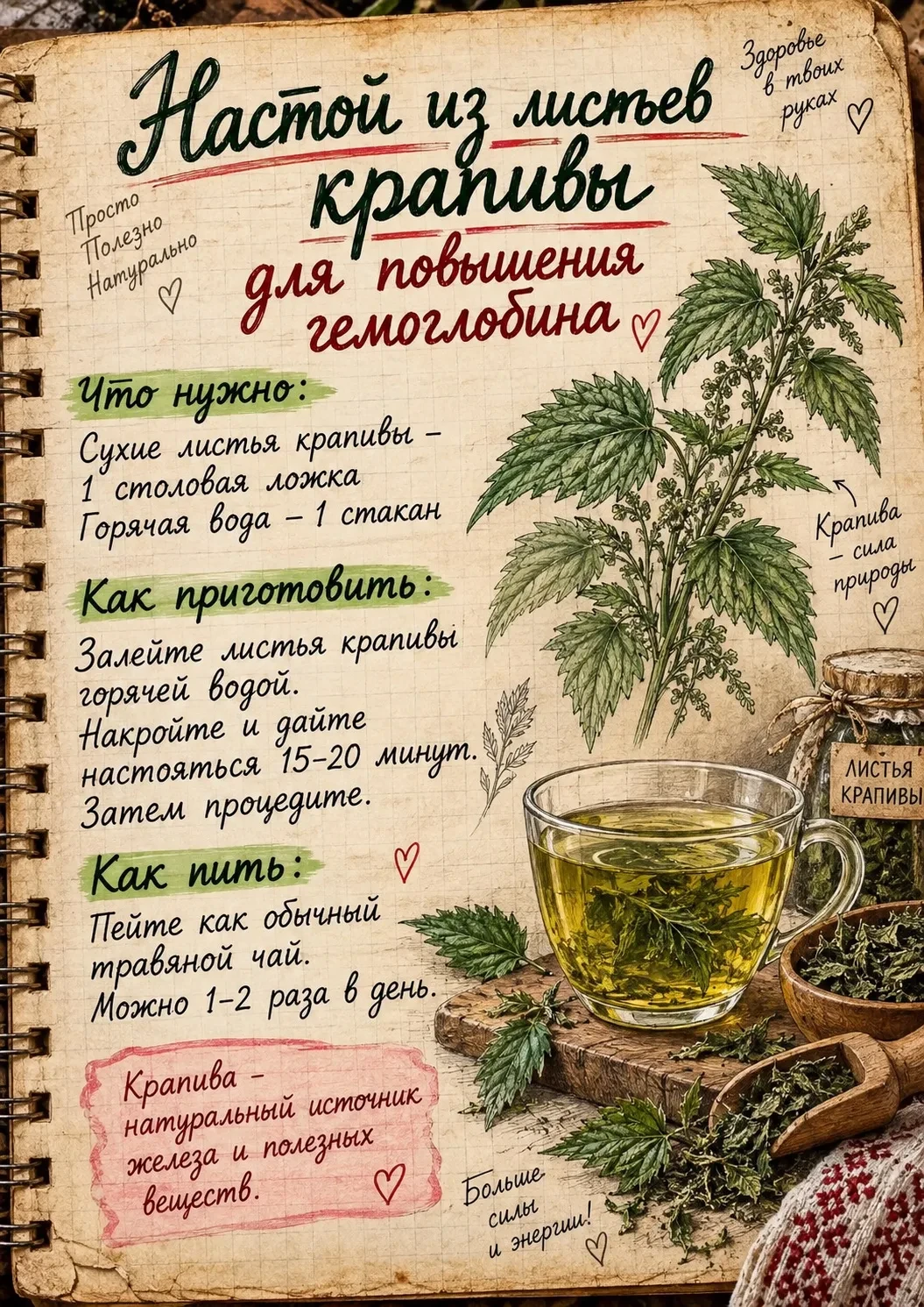 🌿 НАСТОЙ ИЗ ЛИСТЬЕВ КРАПИВЫ