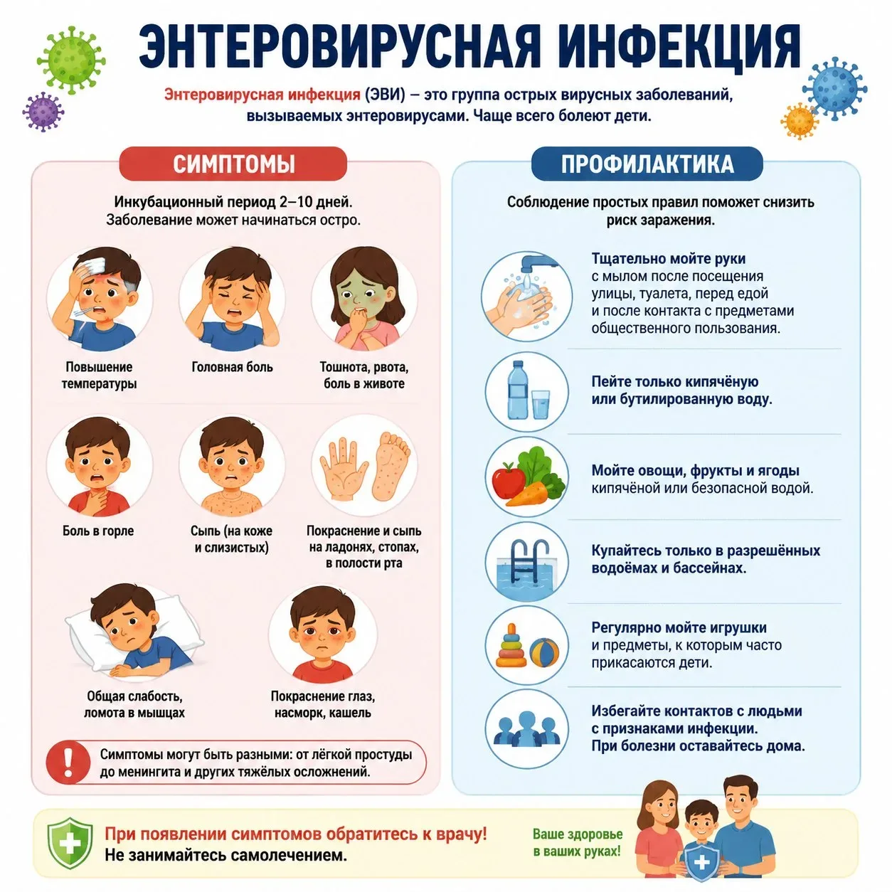 ⚠️ Энтеровирусная инфекция: как защитить детей
Уважаемые родители! В летний период возрастает риск з