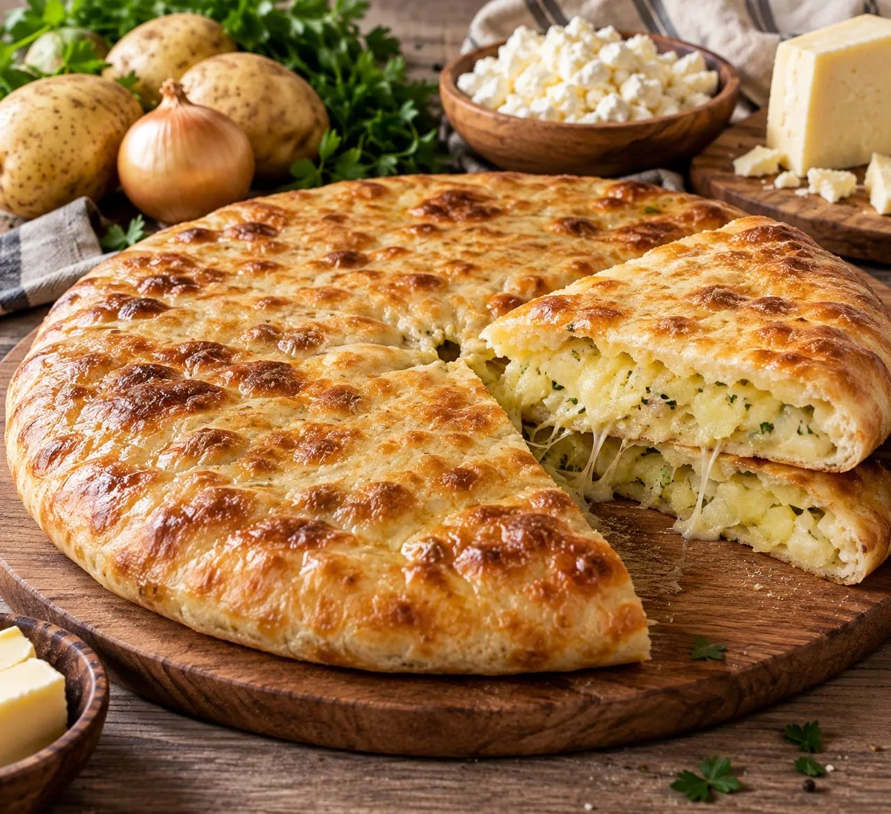 Осетинский пирог с картофелем, луком и сыром.