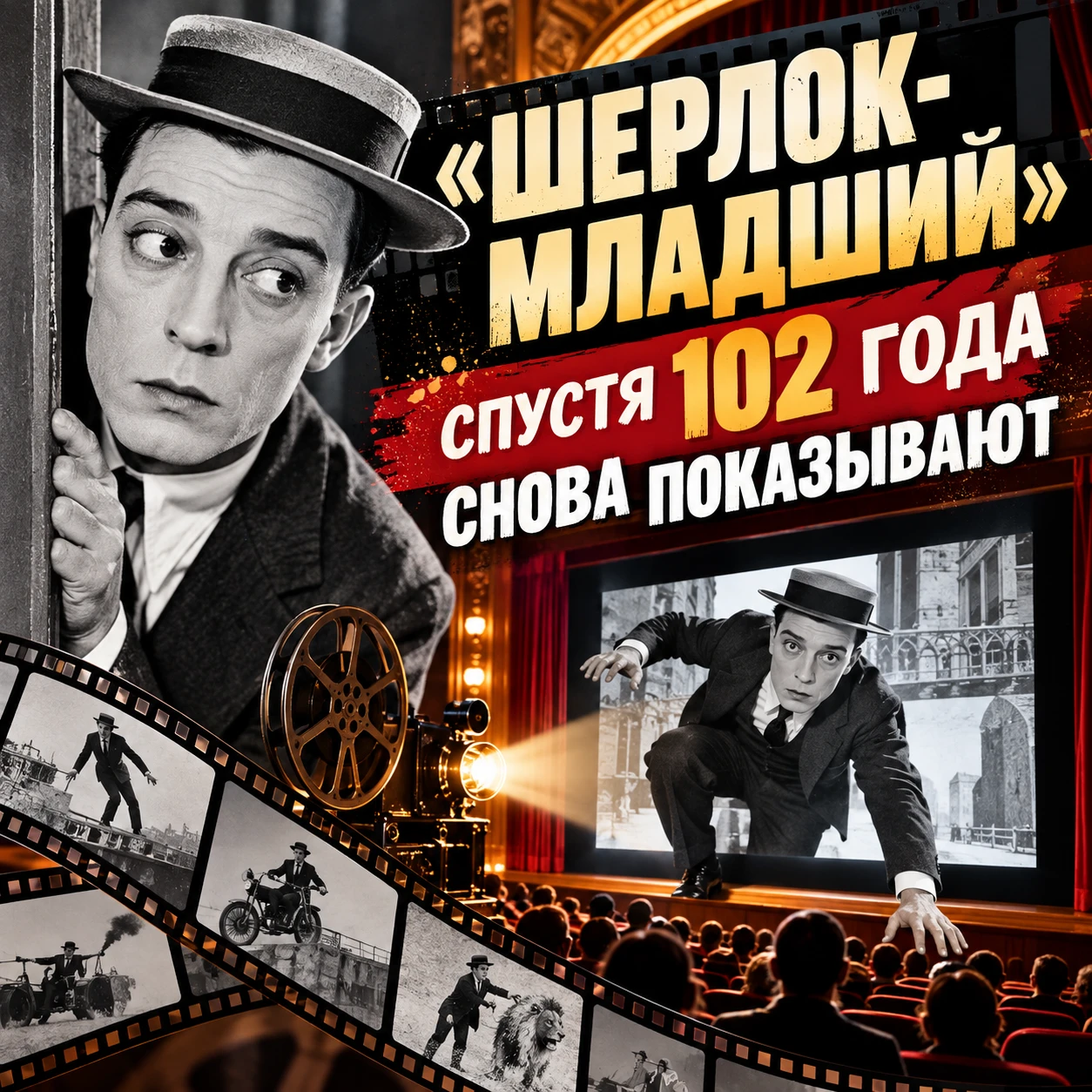 🎬 «ШЕРЛОК-МЛАДШИЙ» СПУСТЯ 102 ГОДА СНОВА ПОКАЗЫВАЮТ ТАК, КАК НЕМЫЕ ФИЛЬМЫ ДОЛЖНЫ ЗВУЧАТЬ