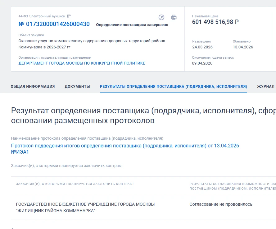 Что-то никто не хочет вместо Жилищника обслуживать дворы Коммунарки даже за 600 млн.