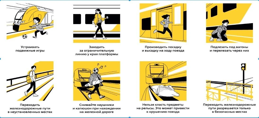 🚂 Помните: железная дорога — зона повышенной опасности! 🚫Запрещено: ▶Переходить пути в неположенном 