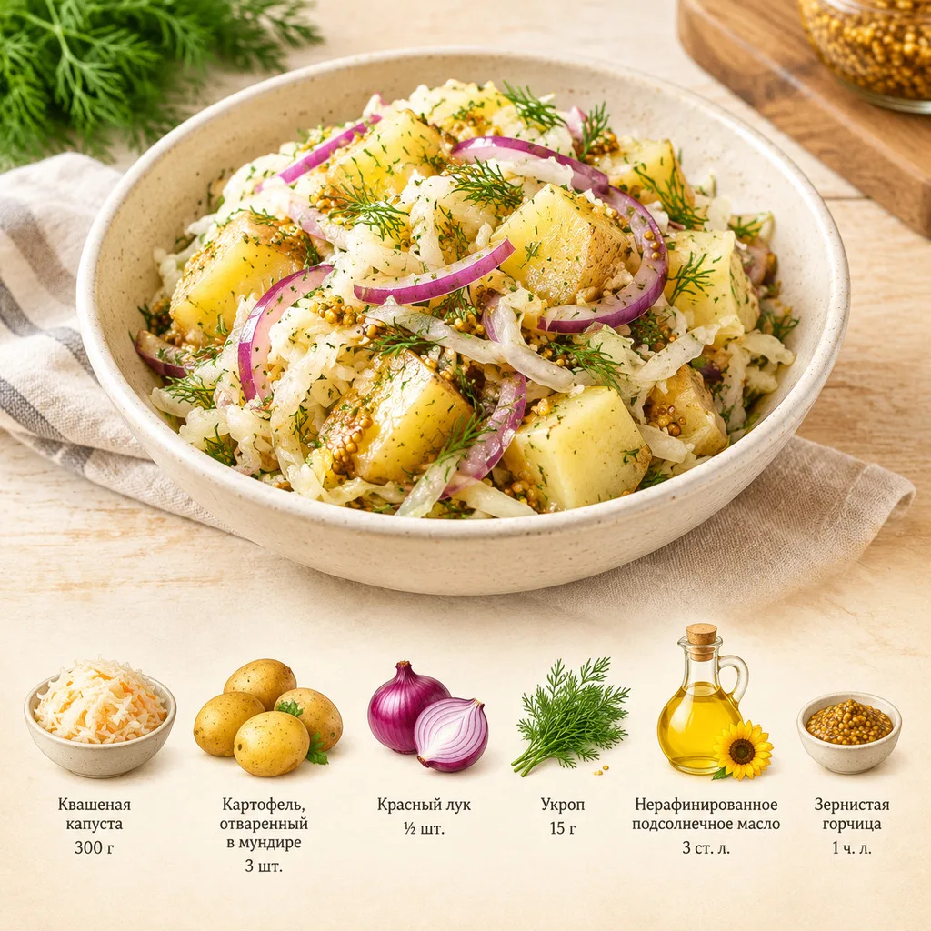 Салат из квашеной капусты с картофелем 🤤
