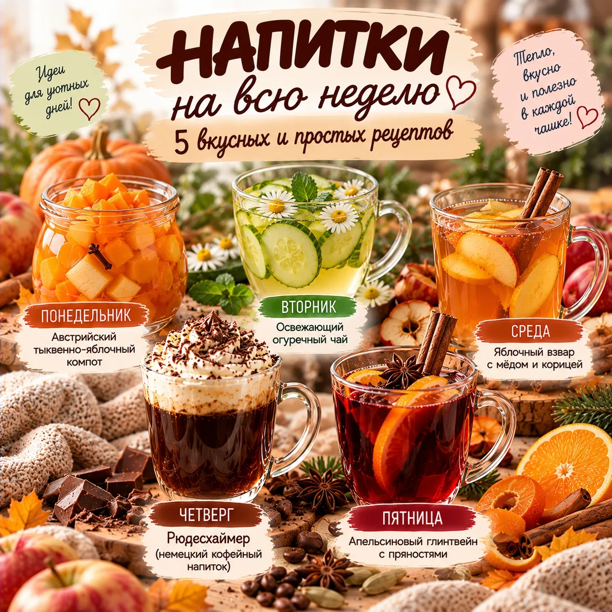 На этой неделе собрали для вас 5 интересных рецептов напитков. ☕🍎🍊