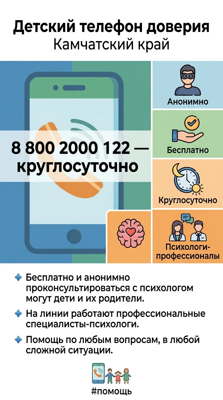 ❗Детский телефон доверия работает на территории Камчатского края.