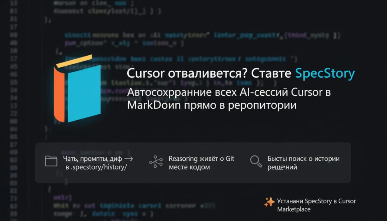 🚀 Cursor отваливается? Ставьте SpecStory

Чат падает, контекст теряется? Плагин SpecStory сохраняет