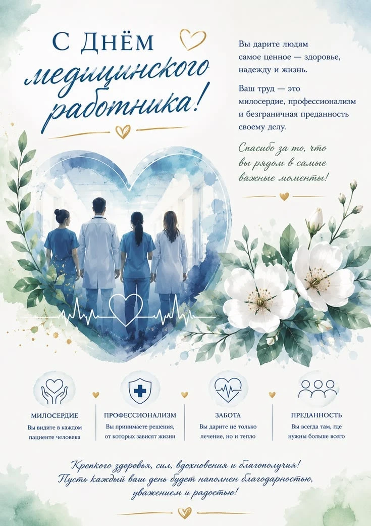 Дорогие наши коллеги, друзья!
От всей души поздравляем вас с Днём медицинского работника! 🎉

Этот п