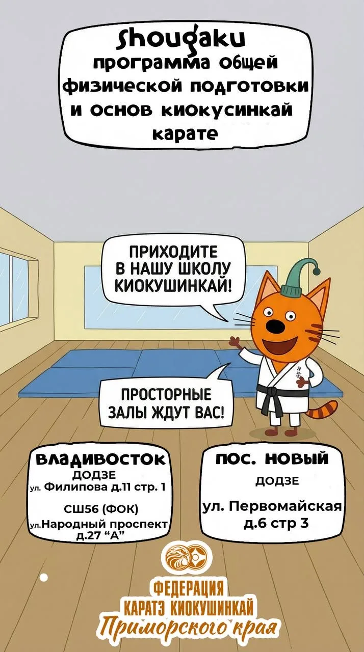 ПРИХОДИТЕ В НАШУ ШКОЛУ КИОКУШИНКАЙ!  Владивосток  ДОДЗЕ ул. Филипова д.1 стр. 1 СШ56 (ФОК) ул.Народн