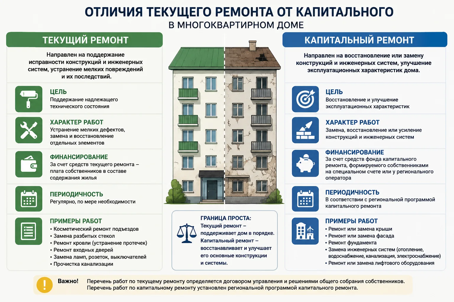 Отличия текущего ремонта от капитального в многоквартирном доме