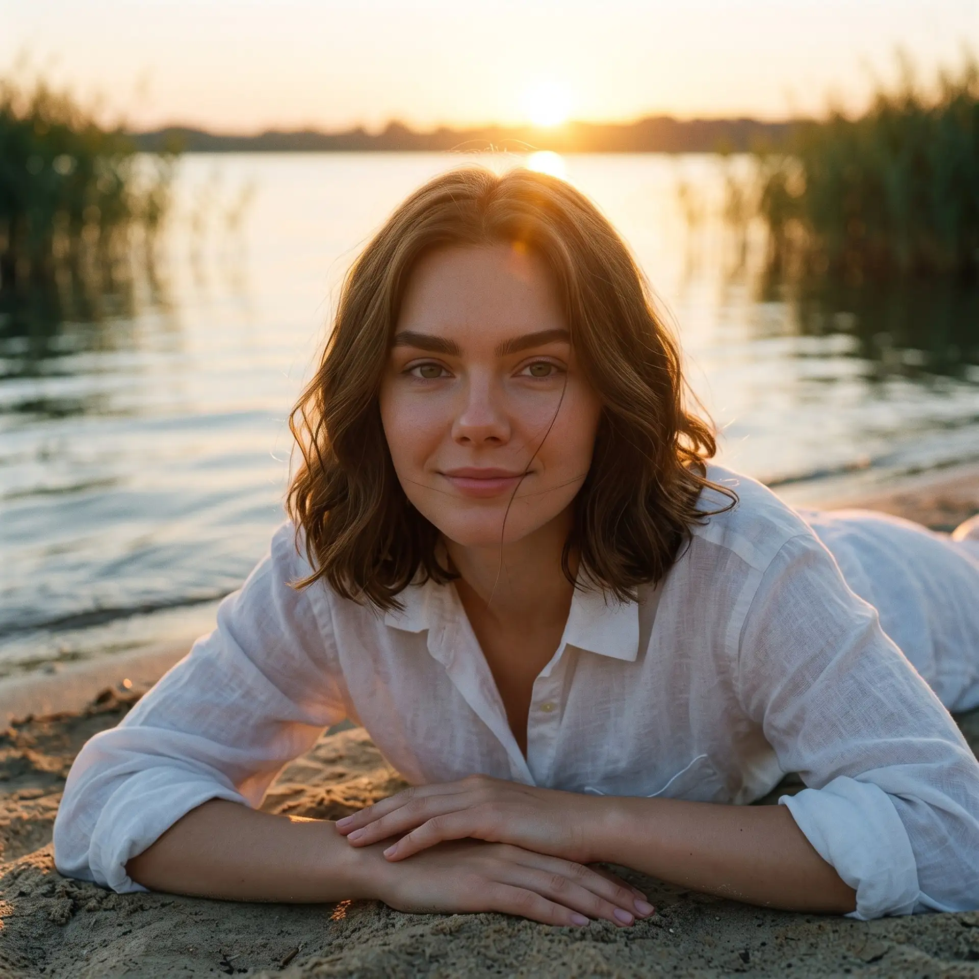 Рассветный портрет у тихого озера в тёплой плёнке 🌅