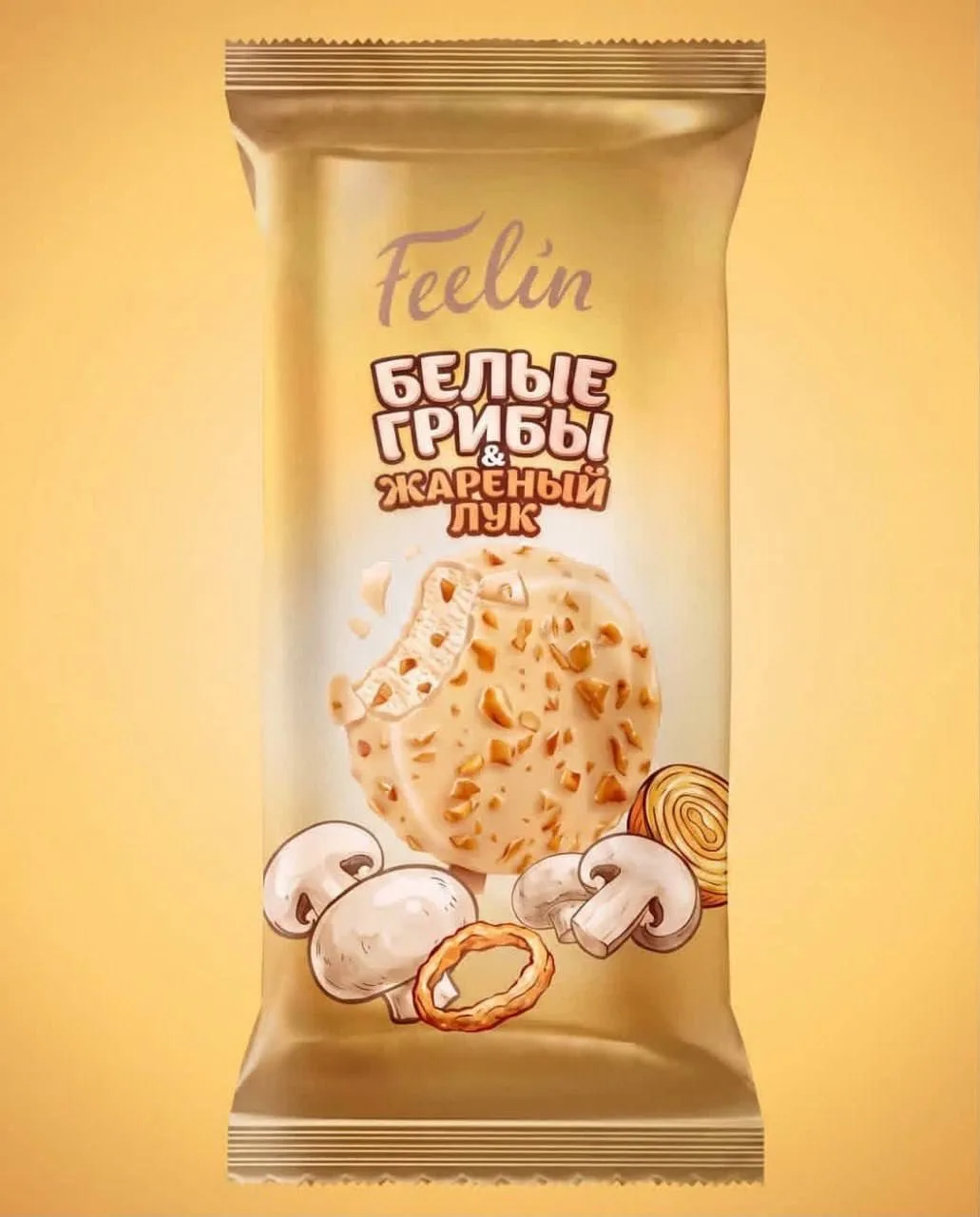 Эскимо с белыми грибами и жареным луком