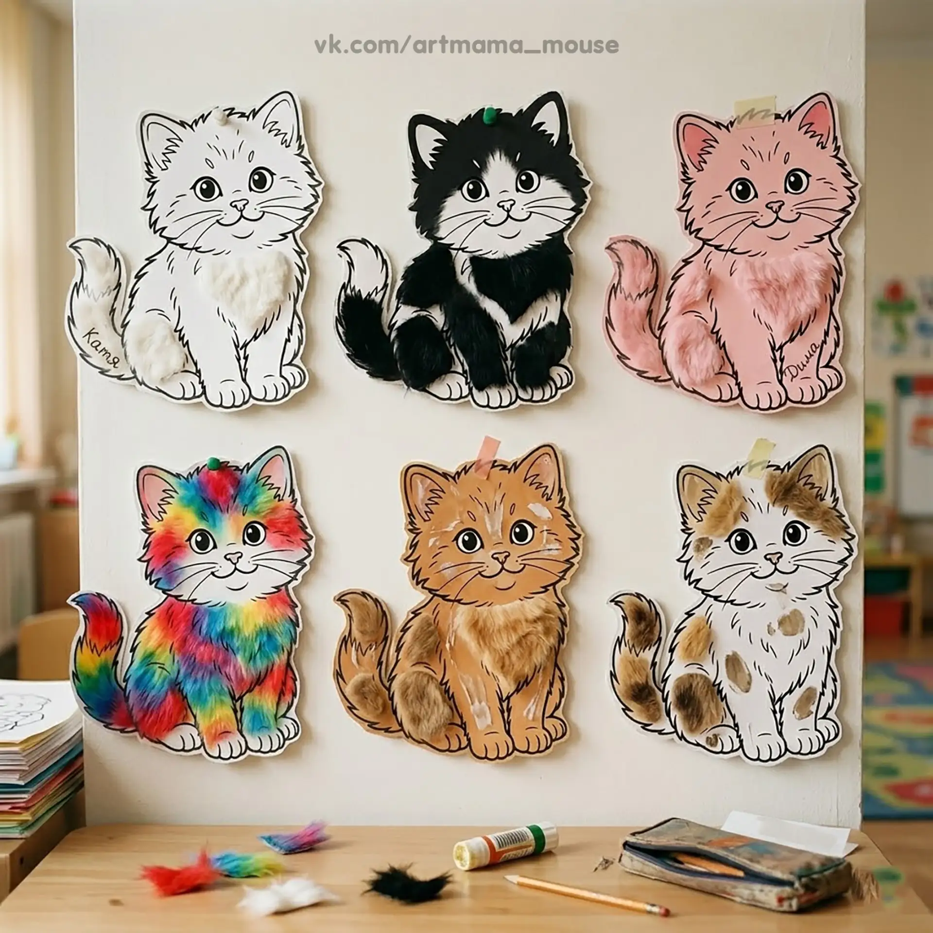🐈 Аппликация из кусочков меха и шерсти «КОШКА»
 
Шаблон доступен бесплатно для наших подписчиков 
С