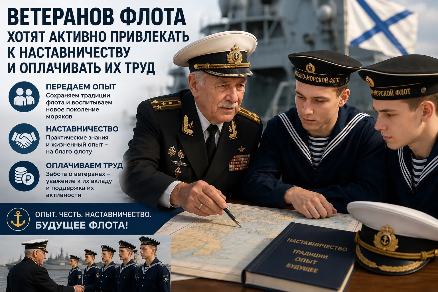 ✅ Ветеранов флота хотят активно привлекать к наставничеству и оплачивать их труд

🔘 Председатель ЛД