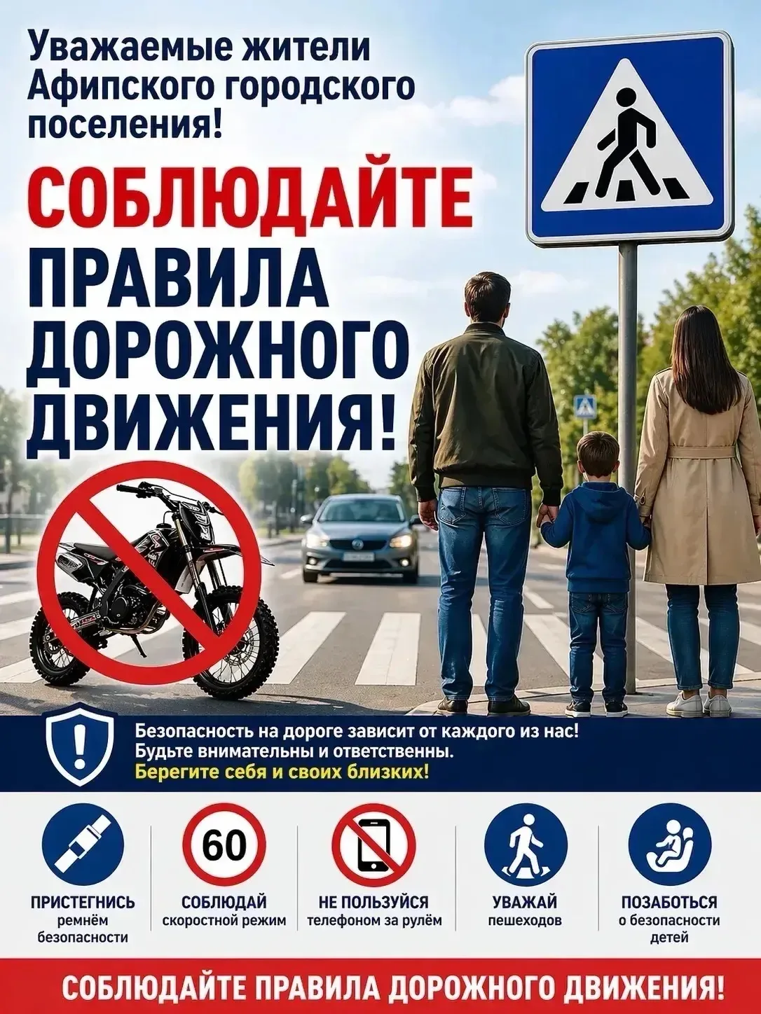 Уважаемые жители Афипского городского поселения!

Соблюдение правил дорожного движения — это не форм
