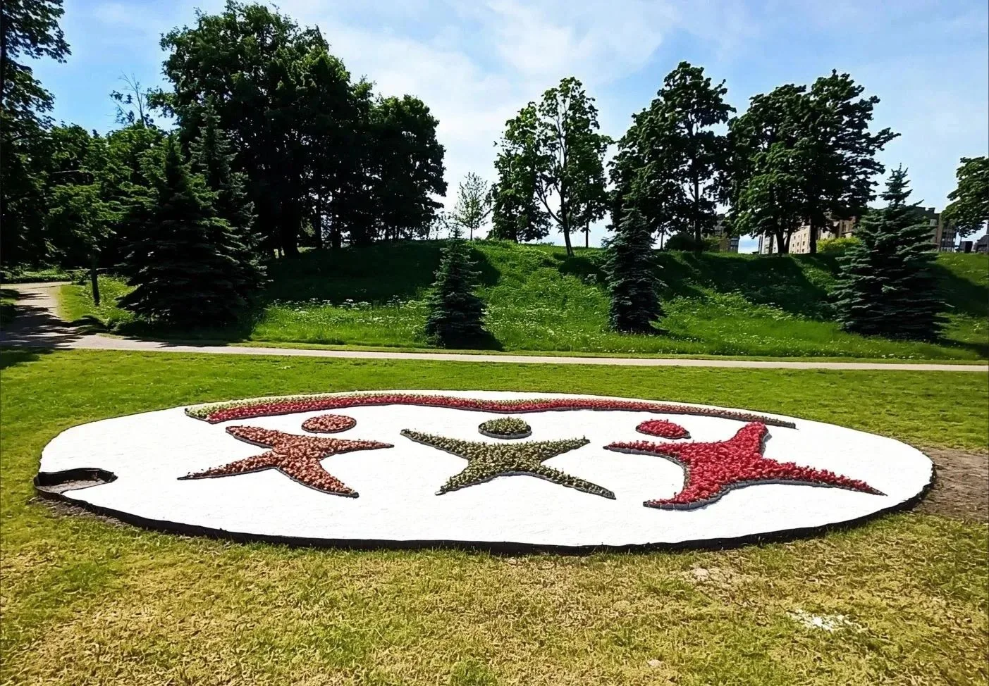 В канун Дня России городе Ломоносове, вдоль Дворцового проспекта появился цветник, посв...