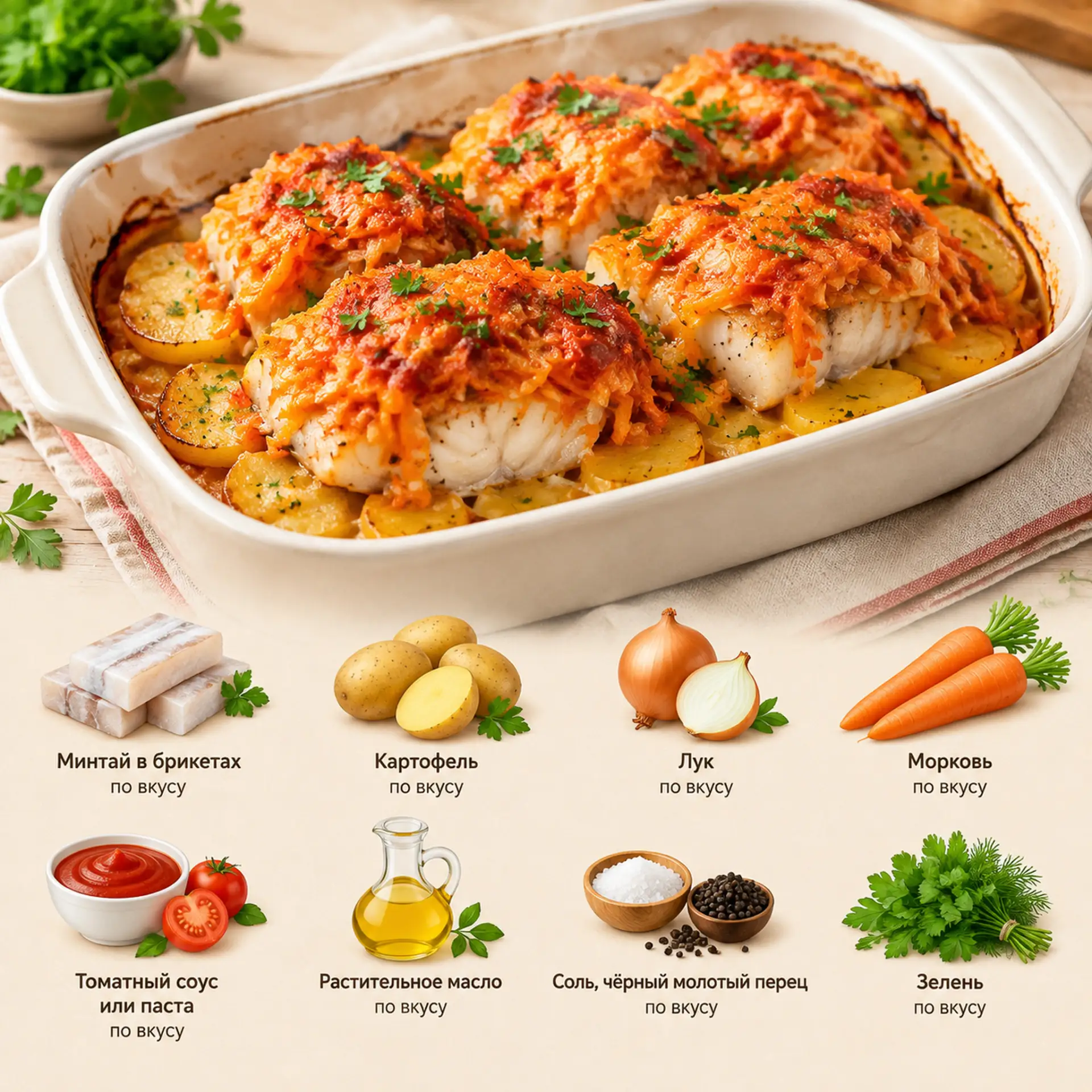 Минтай под морковной шубкой 🤤
