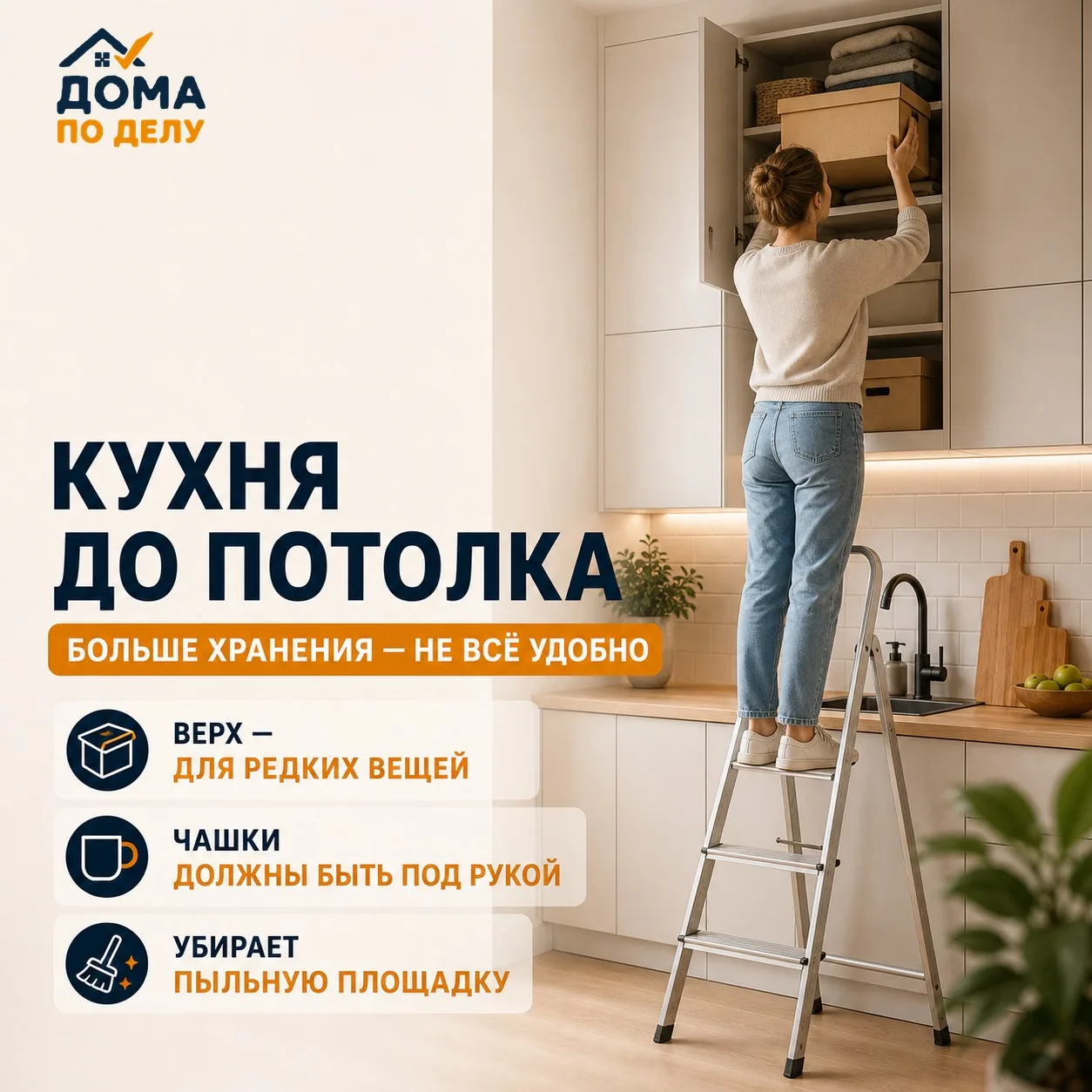 🧱 Кухня до потолка: больше хранения, но не всё сверху будет удобным