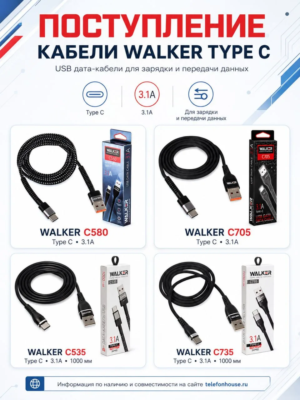 Поступление кабелей Walker Type C.