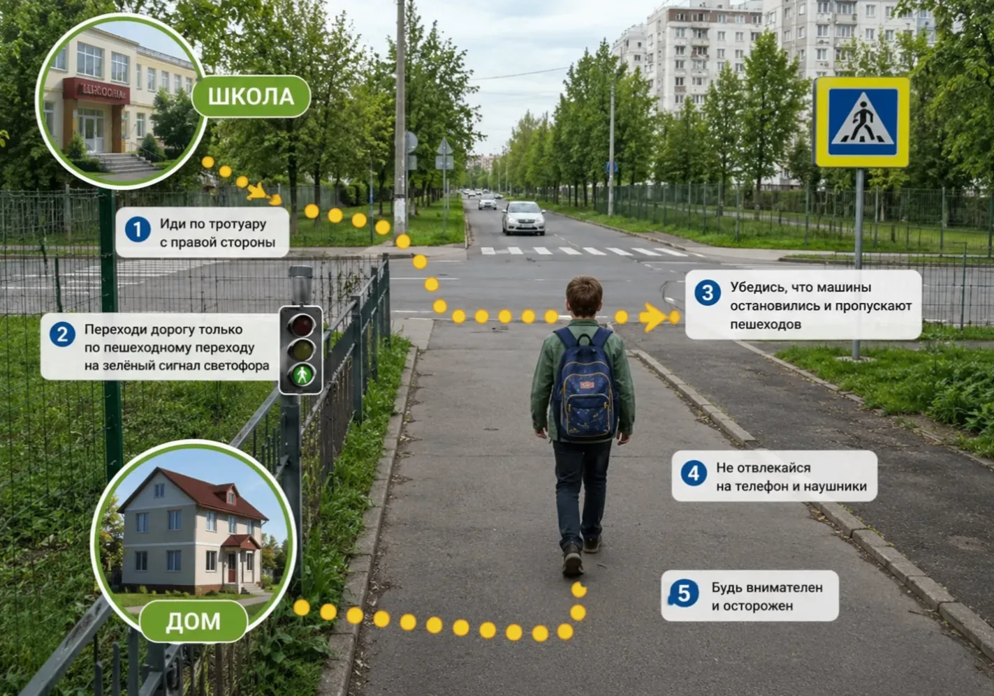 🚸 ПАМЯТКА: как дойти до школы и дома без происшествий