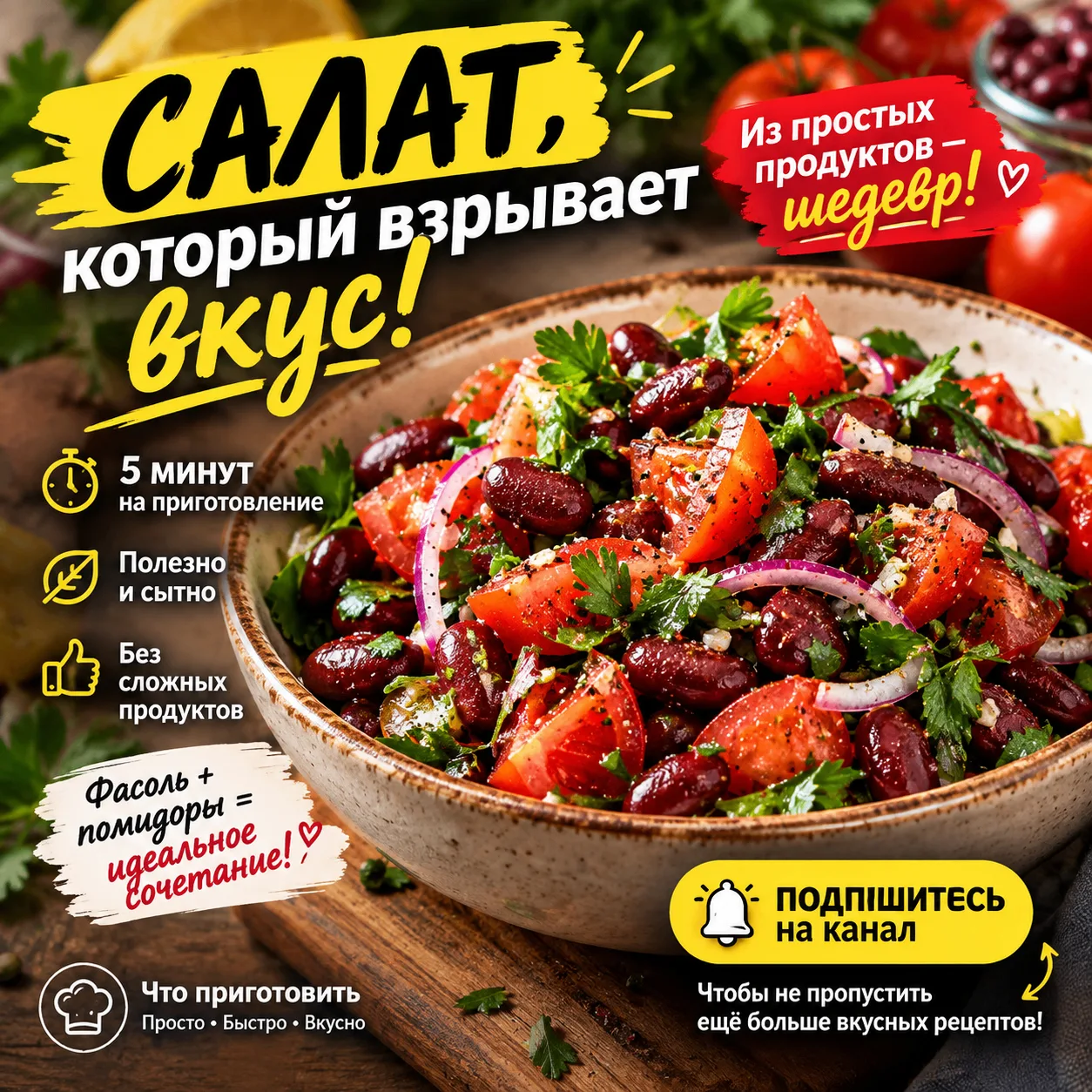 🔥 САЛАТ, КОТОРЫЙ СОБИРАЕТСЯ ЗА 5 МИНУТ — А ВКУС, КАК БУДТО СТАРАЛИСЬ ЧАС!