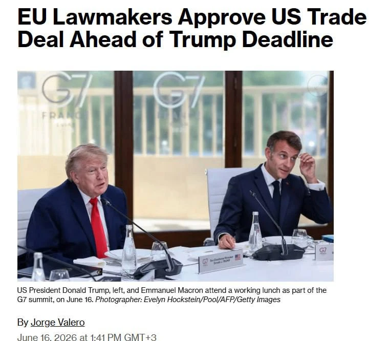 ⚠️ Законодатели ЕС одобрили торговое соглашение с США до истечения срока, установленного Трампом — B