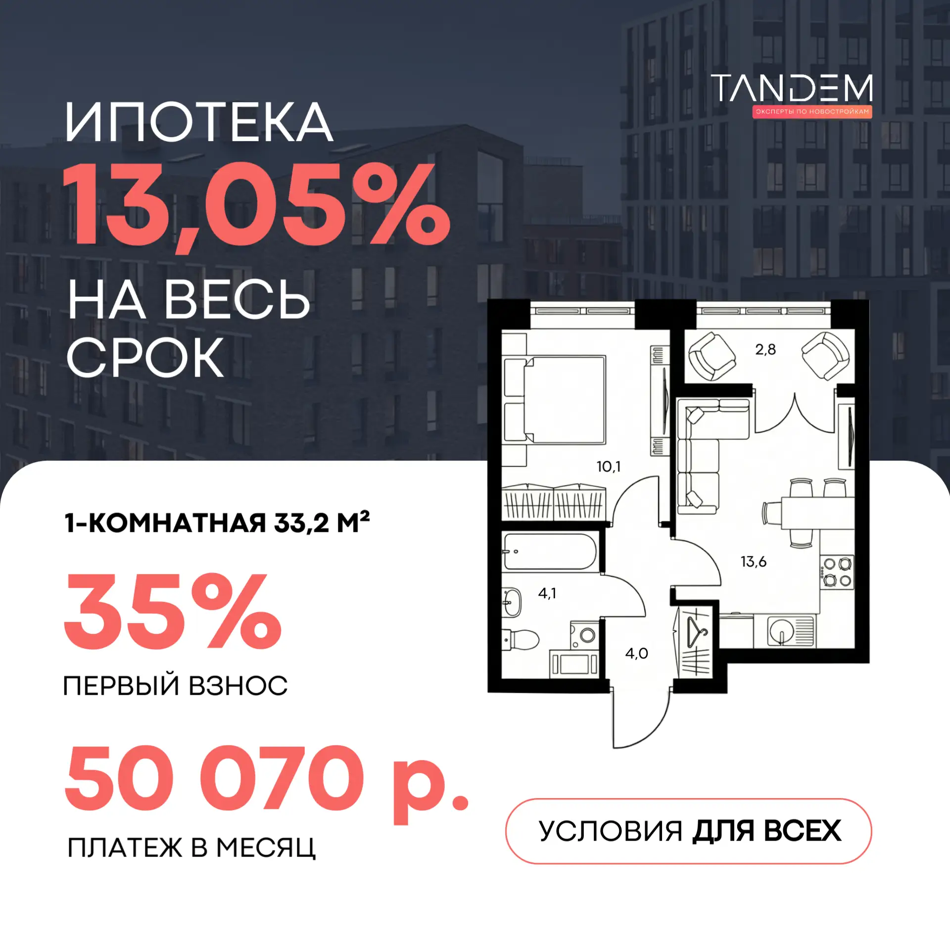 🔥 Ипотека 0,11% на год или 13,05% на весь срок ДЛЯ ВСЕХ – квартиры в любимом проекте Димы в Леноблас