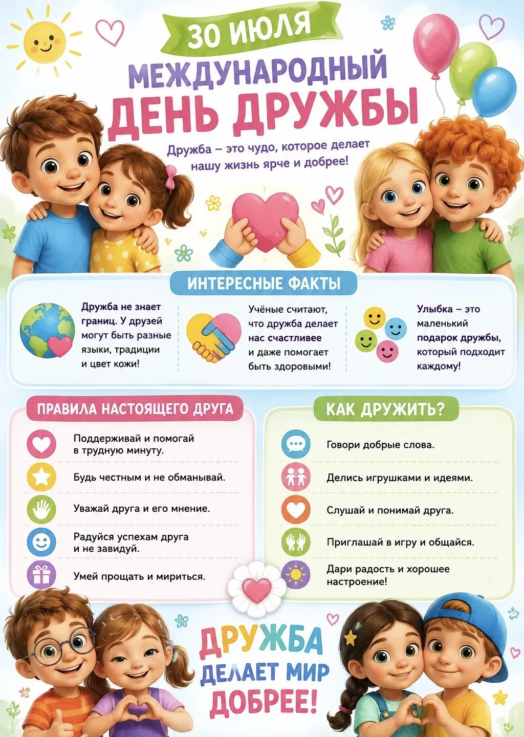 🎉 Сегодня — Международный день дружбы! 🎉

✨30 июля мы отмечаем праздник, который напоминает: дружб