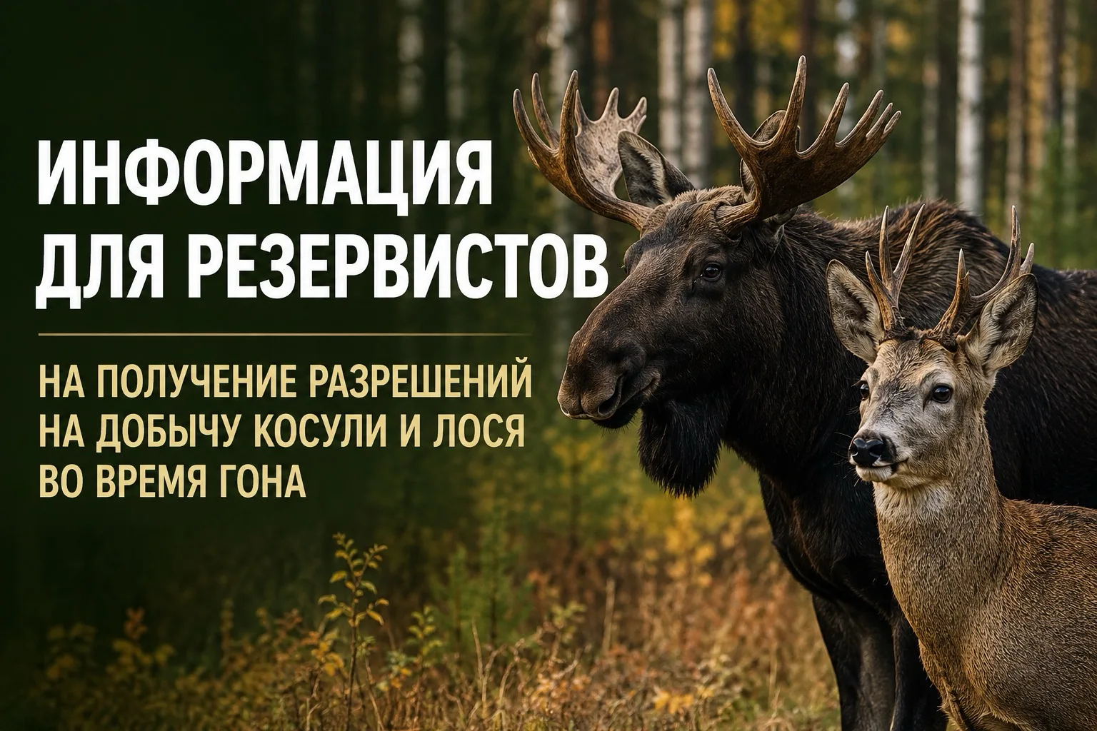 🦌 ИНФОРМАЦИЯ ДЛЯ РЕЗЕРВИСТОВ ПО ПОЛУЧЕНИЮ РАЗРЕШЕНИЙ НА ДОБЫЧУ САМЦОВ КОСУЛИ И ЛОСЯ ВО...